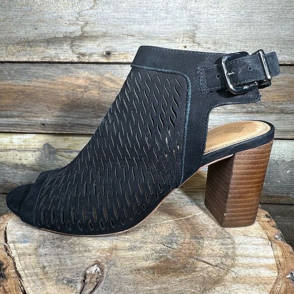 Antonio Melani Black Suede Peep Toe Slingback Heel sz 6.5 - Picture 7 of 7